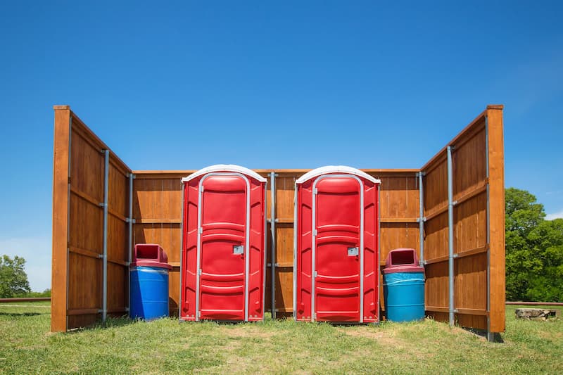 Short-term porta potty units staged for delivery in Hutchinson, Minnesota